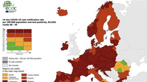 România, excepția „bună” de pe harta epidemiologică a Europei, publicată de ECDC / Două regiuni din țara noastră, singurele pete verzi de pe continent