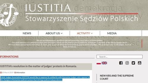 Asociația IUSTITIA din Polonia, solidară cu judecătorii din România: Recentele soluții legislative reprezintă o amenințare iminentă  la independența justiției