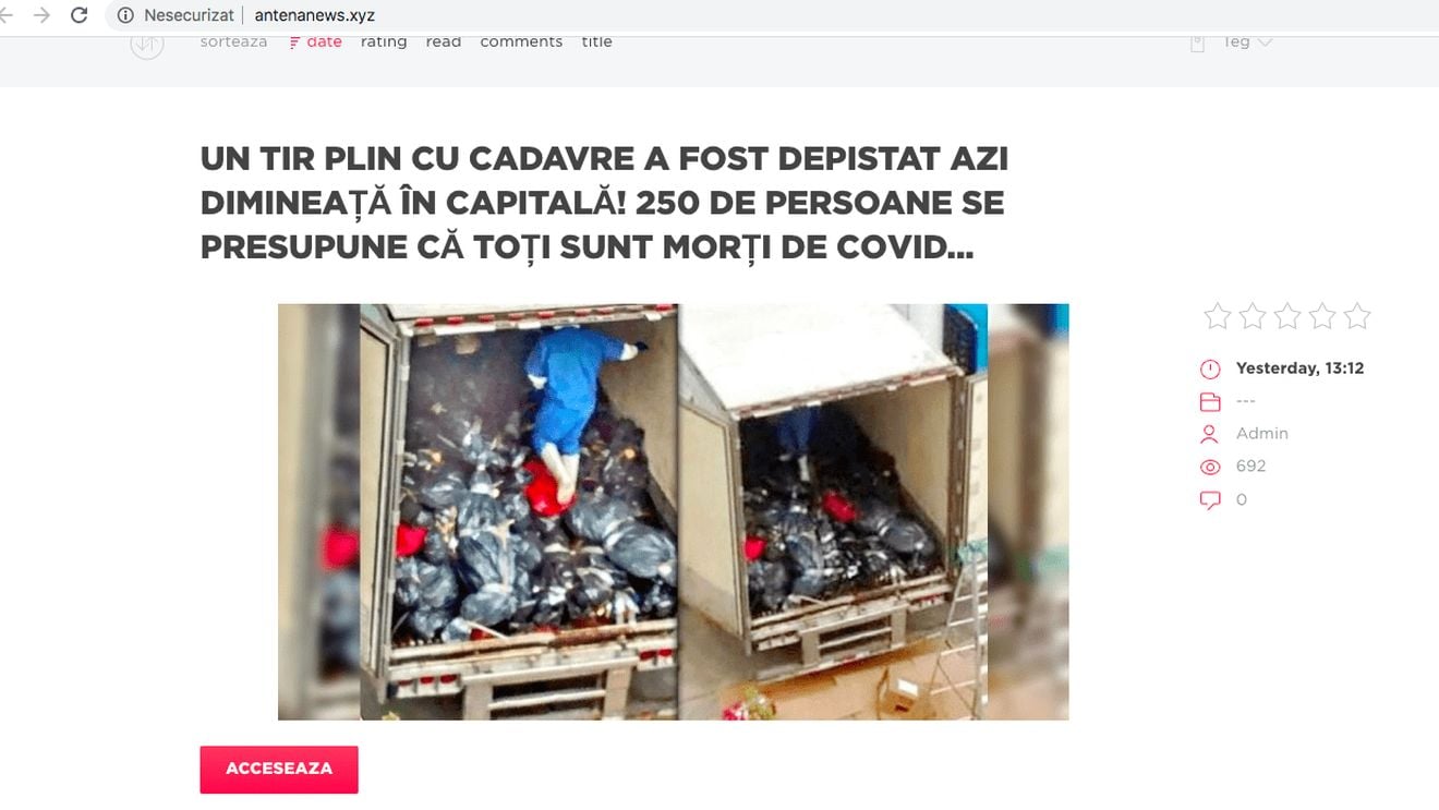 Fake News. Grupul de Comunicare Strategică avertizează că un site găzduit de platforme din Rusia distribuie materiale și informații mincinoase în limba română
