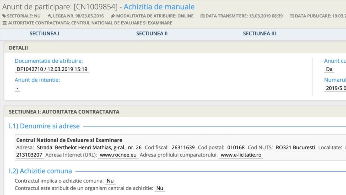 BREAKING Licitația pentru manuale școlare de clasa a VII-a a fost lansată pe SICAP