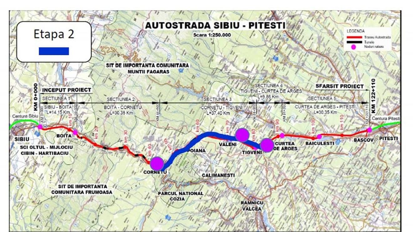 Autostrada Sibiu-Pitești: A fost scos la licitație primul tronson peste Carpați. Pe secțiunea Cornetu -Tigveni va fi construit și un tunel de 1,7 km