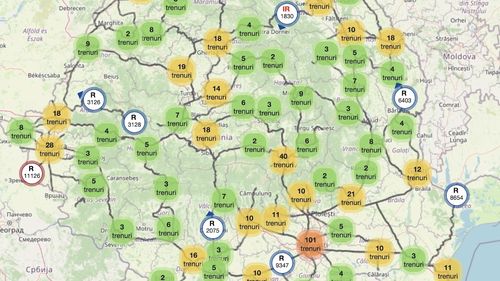 Harta trenurilor: Poate fi urmărită în timp real poziţia trenurilor aflate în circulaţie / Garniturile sunt indicate pe o hartă care include și date privind eventuale întârzieri faţă de graficul programat
