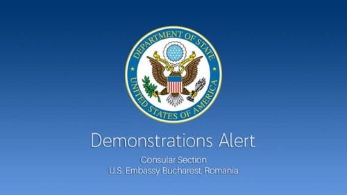 Ambasada SUA a emis o alertă de securitate pentru cetățenii americani din cauza celor patru mitinguri de azi din București