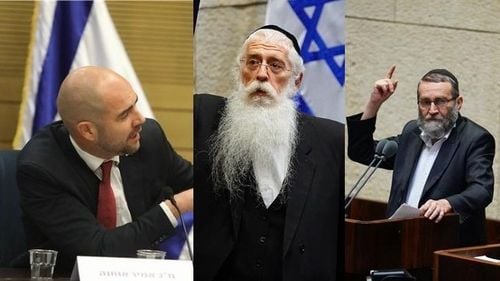 Doi deputați ultra-ortodocși din Israel își acoperă fețele în timp ce noul Speaker al Knessetului, Amir Ohana, primul homosexual declarat ales în acest post, îi mulțumește soțului său prezent în sală (Jerusalem Post)