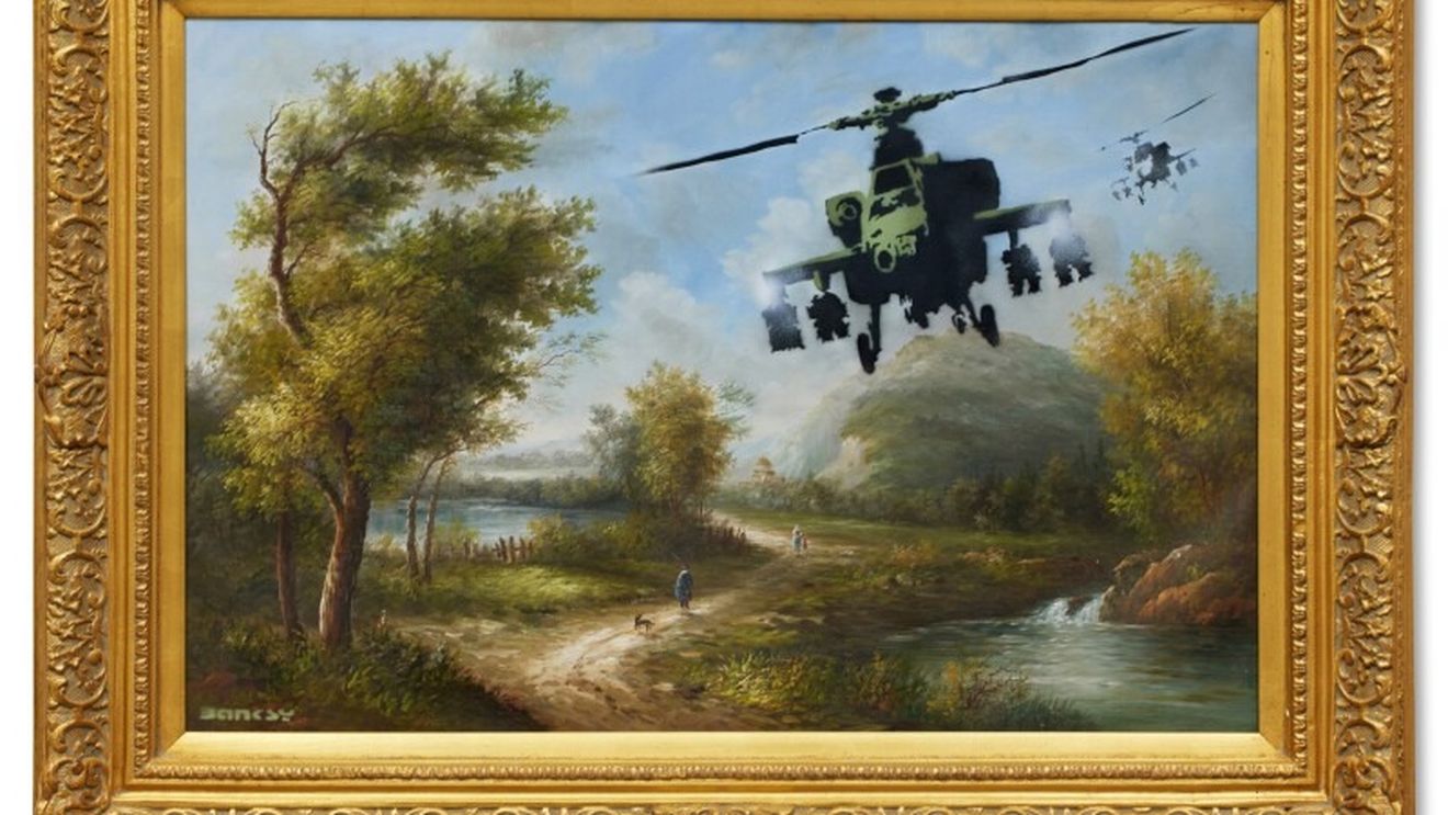 Două lucrări de Banksy din colecţia cântăreţului Robbie Williams, vândute la Londra pentru 8,7 milioane de euro