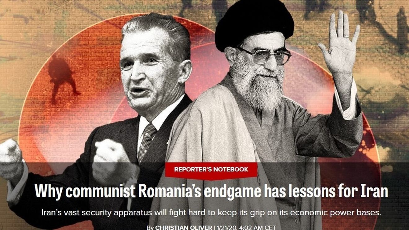 Prăbușirea ayatolahului Khamenei, similară cu căderea lui Ceaușescu. O paralelă surprinzătoare între Gărzile Revoluționare din Iran și Securitatea comunistă făcută de Politico în  2020