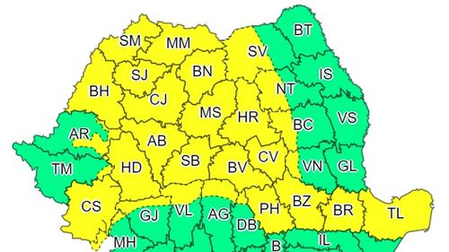 Cod galben de vijelii în 28 de județe. Vântul va depăși astăzi 65 km/h