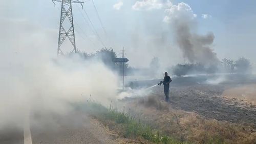 Incendiu puternic de vegetaţie uscată la Maglavit / Suprafaţa afectată este de 70 – 80 hectare / Traficul rutier în zonă a fost deviat