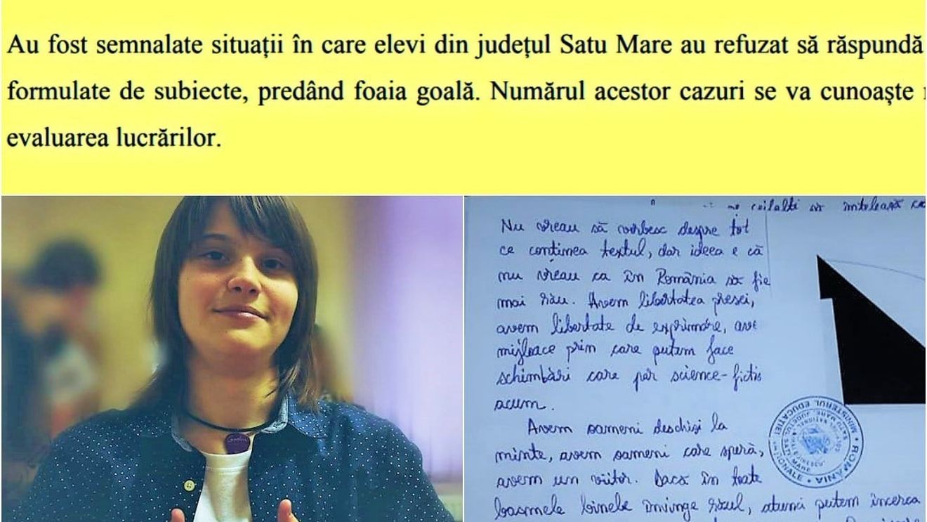 O elevă de 17 ani din Satu Mare a dat #foaiagoală la simulare, dar a scris 6 pagini de nemulțumiri și revendicări. Tânăra este Andy Varga, președinta Consiliului Elevilor Satu Mare