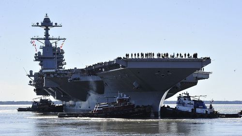 VIDEO Cel mai nou și mai avansat portavion al marinei americane a plecat în prima sa misiune, în Oceanul Atlantic și Marea Mediterană
