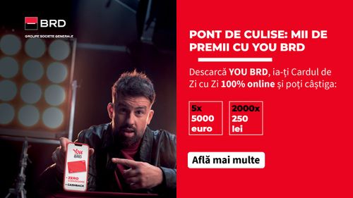 Descarcă YOU BRD, ia-ți Cardul de zi cu zi 100% online cu zero comisioane și cashback și poți câștiga și 5x 5000 Euro sau 2000x 250 lei. Ce mai aștepți? Detalii pe brd.ro (P)