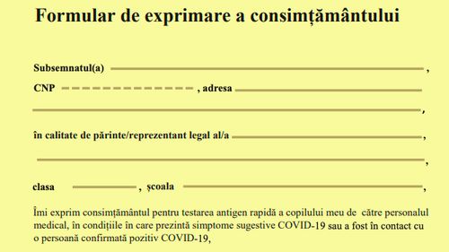 ULTIMA ORĂ Formularul pentru părinți, prin care își pot da acordul să fie testat copilul la școală, a fost modificat