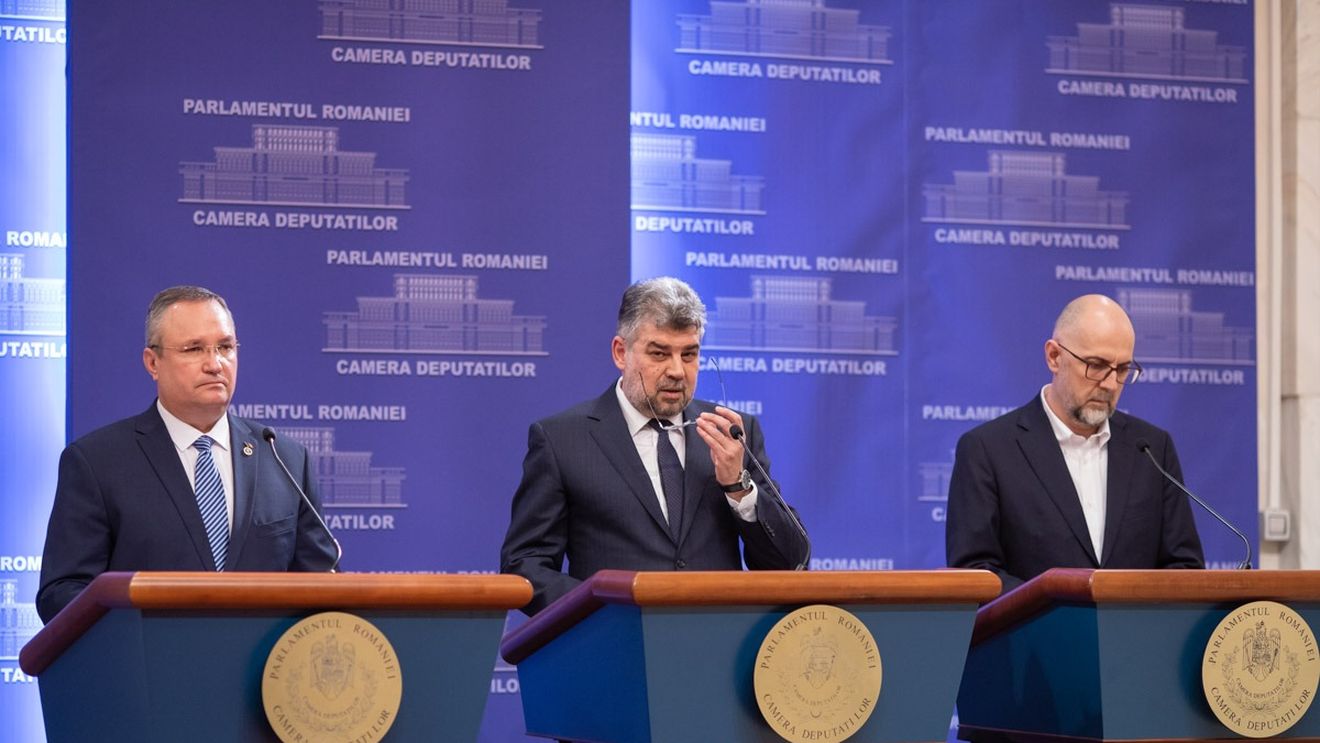 VIDEO Nicolae Ciucă, Marcel Ciolacu și Kelemen Hunor, declarații după măsurile de 17,3 miliarde de lei/ Ciolacu: Mă bucur că am decis să fac această coaliție/ Hunor: Criza economică se va adânci/ Ciucă: 52% vine din fonduri UE/ Câciu: Exclus să creștem taxe și impozite