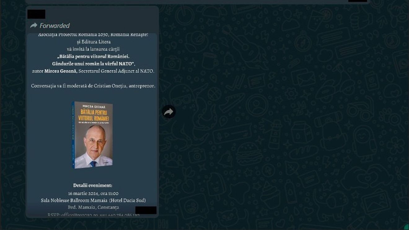 Studenții din Constanța, invitați pe grupurile de Whatsapp la lansarea cărții lui Mircea Geoană și o pizza cu secretarul general adjunct al NATO/ Universitatea nu este implicată (surse)