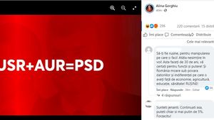 Alina Gorghiu, pe Facebook, în ziua citirii moțiunii de cenzură împotriva Guvernului Cîțu: "USR+AUR=PSD"