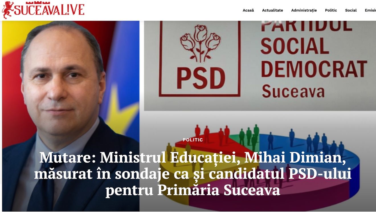 Ministrul Educației, Mihai Dimian, măsurat în sondaje de PSD candidat pentru Primăria Suceava. Cunoscut pentru gafele sale, Dimian s-a remarcat recent prin criticile la adresa măsurilor Bolojan