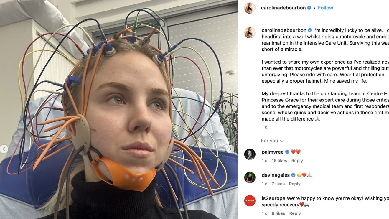 Prințesa Maria Carolina de Bourbon a celor Două Sicilii a scăpat cu viață după un grav accident de motocicletă: “Purtați cască!”
