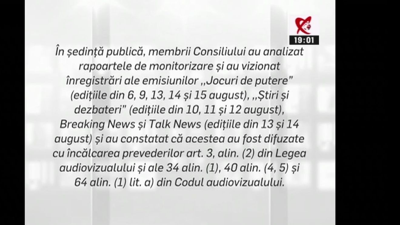 BREAKING Cum a arătat emisia Realitatea TV în cele 10 minute cât a fost suspendată de CNA. ”10 minute de doliu pentru libertate”