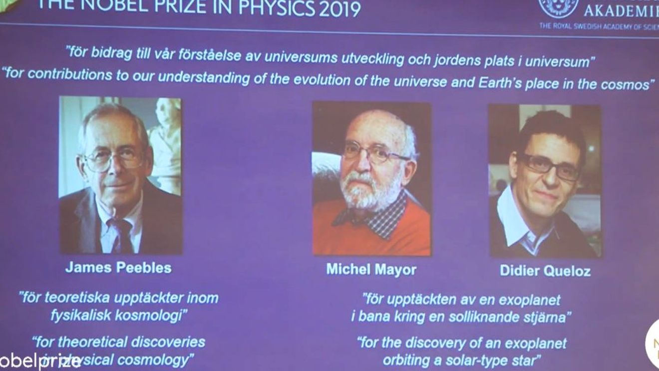 Premiul Nobel pentru Fizică 2019 a fost câștigat de cercetătorii James Peebles, Michel Mayor și Didier Queloz, pentru "noi perspective privind locul nostru în univers"
