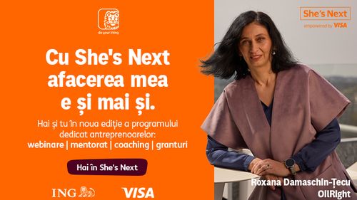 Ești antreprenoare? Înscrie-te la She’s Next by ING & Visa! Poți câștiga un grant de până la 30.000 € și beneficiezi de mentorat personalizat. Te poți preînscrie chiar acum pentru invitații la webinariile gratuite(P)