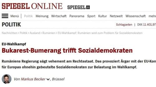 Spiegel Online: Social democrații europeni, loviți în plină campanie pentru europarlamentare de bumerangul de la București