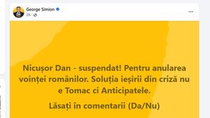Simion face ”sondaj” pe Facebook pentru suspendarea lui Nicușor Dan / Președintele exclude polul extremist de la guvernare, șeful AUR cere alegeri anticipate
