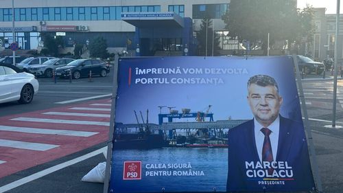 Fără precedent: Marcel Ciolacu, singurul candidat la prezidențiale cu panou electoral în Portul Constanța / Instituția e controlată de PSD