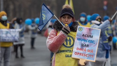 Protest al sindicaliștilor din sănătate în fața Ministerului Finanțelor