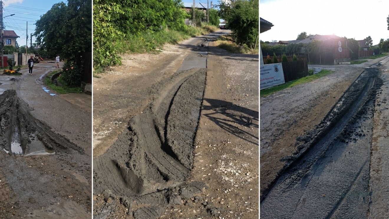 Șoferii ”sabotează” PNRR într-o comună din Ploiești / Intră constant cu mașinile în betonul proaspăt turnat pe stradă / Primar: ”Suntem presați de Ministerul Mediului să terminăm lucrările de canalizare, finanțate prin PNRR, din fonduri europene, până la sfârșitul acestei luni”