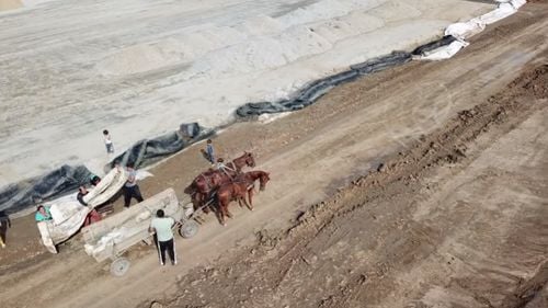 VIDEO O dronă a filmat mai multe persoane care furau materiale cu o căruță de pe șantierul drumului expres Pitești - Craiova