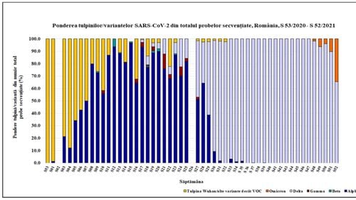 Mai mult de o treime dintre infectările cu Omicron din România sunt fără nicio legătură epidemiologică / INSP spune că nu există evidențe de transmitere comunitară susținută în țara noastră