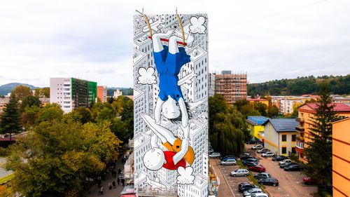 VIDEO Pictură murală de 10 etaje realizată la Reșița / Autorul creației de mari dimensiuni este italianul Francesco Millo, unul dintre cei mai cunoscuți artiști ai genului din lume