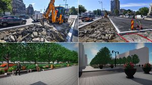 FOTO Primăria Capitalei reface trotuarele și amenajează noi spații verzi pe Bd. Națiunile Unite și Bd. 13 Septembrie cu aproape 100 de arbori și 15.000 de plante