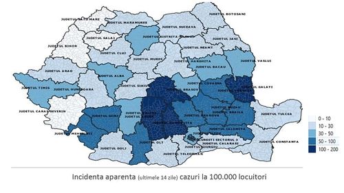 Raport INSP: În Argeș, Brașov, Dâmbovița și Galați s-au înregistrat în ultimele două săptămâni peste 100 de noi cazuri la 100.000 de locuitori / În șapte zile, în România au fost depistate 5191 de infectări, un record de la debutul epidemiei