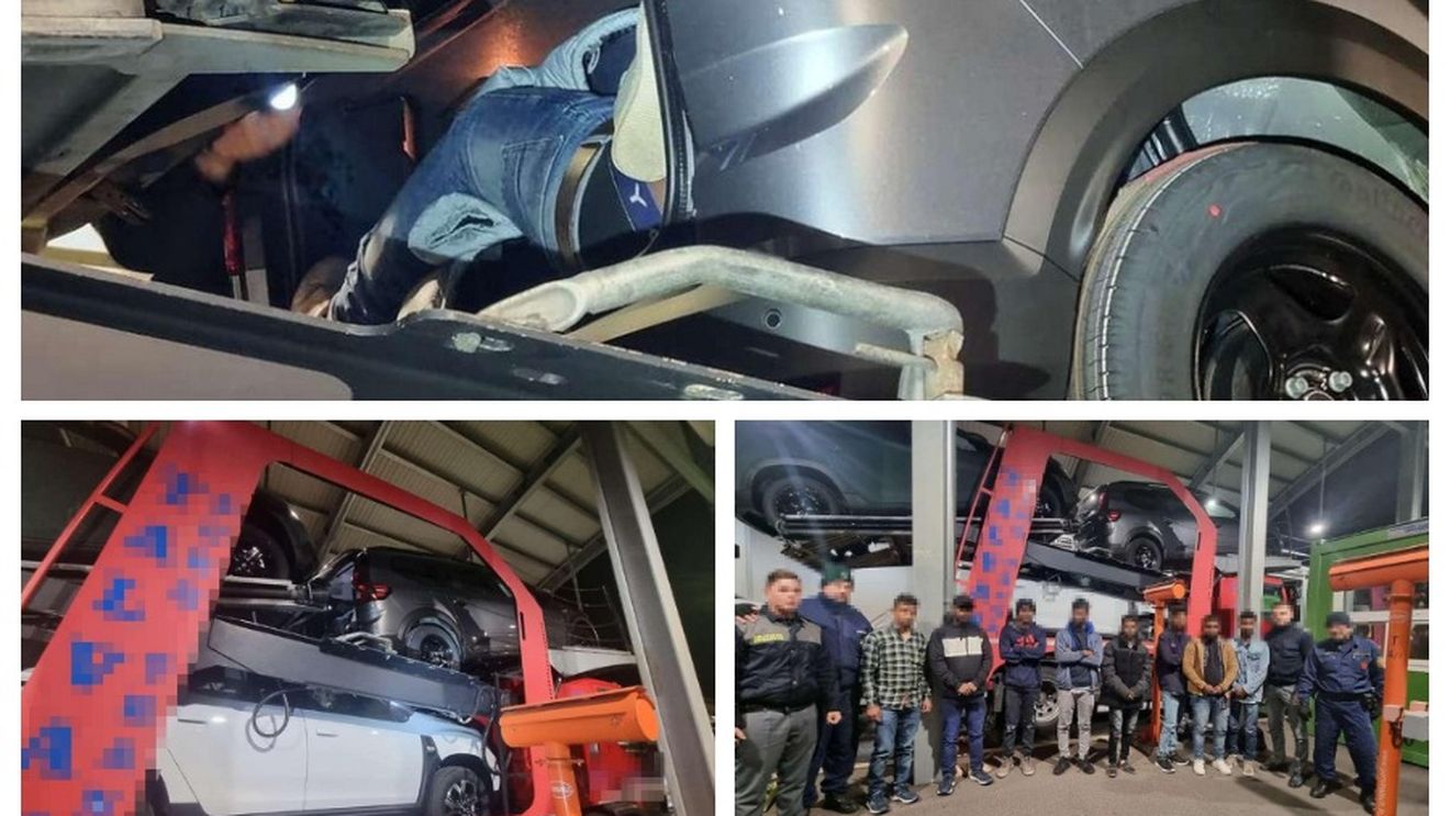 Opt străini, prinși la granița cu Ungaria / Erau ascunși în portbagajele unor mașini transportate pe o platformă
