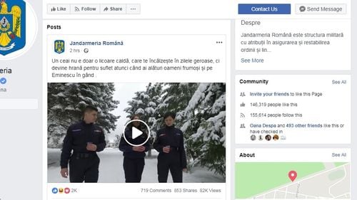 Festival de ironii la adresa Jandarmeriei după o postare omagială pentru Eminescu: ”Bună ziua! Puteți să-mi spuneți dacă angajații dumneavoastră bat în iambic sau în trohaic?”