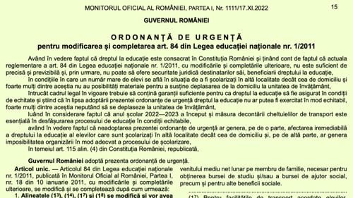 Noua metodă de decontare a navetei elevilor va fi stabilită printr-un ordin de ministru, după ce ordonanța a fost publicată în Monitorul Oficial / Momentan, plățile sunt suspendate până la noile reguli