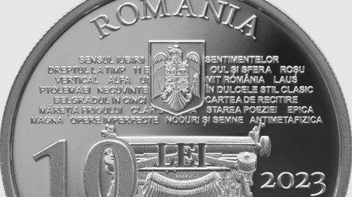 Monedă din argint cu tema „90 de ani de la naşterea lui Nichita Stănescu”, lansată de Banca Naţională a României