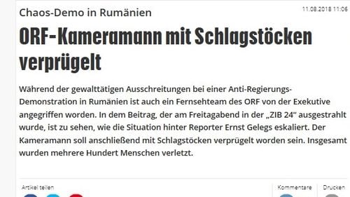 Cameramanul televiziunii publice din Austria, ORF, bătut cu bastoanele Jandarmeriei în România. Clubul de presă din Austria cere o anchetă urgentă Ministrului de Interne Carmen Dan