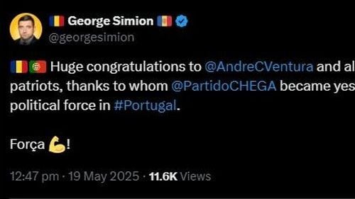Prima reacție a lui George Simion pe X, acolo unde și-a revendicat victoria în noaptea alegerilor: Felicită extrema dreaptă din Portugalia că a devenit a doua forță politică