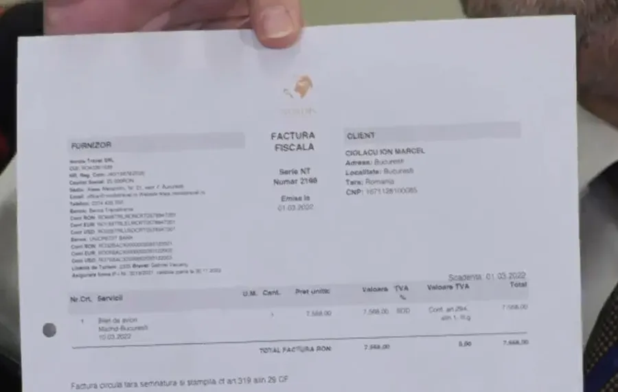 Factură Marcel Ciolacu - Nordis Travel 1.03.2022