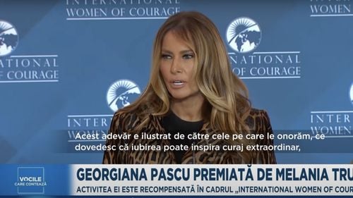 VIDEO Melania Trump a felicitat-o pe activista Georgiana Pascu, cea care a descoperit abuzurile din azilele groazei ale României: Apără demnitatea românilor ale căror voci nu se aud / Georgiana Pascu, premiată în SUA în cadrul galei „International Women of Courage”