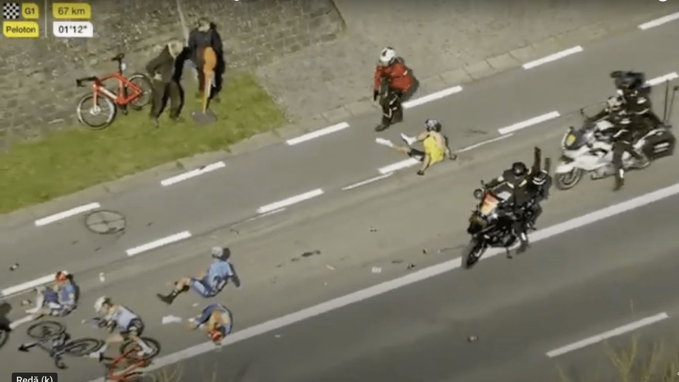 Belgianul Wout van Aert s-a ales cu o fractură de claviculă şi mai multe coaste rupte după căzătura gravă din cursa de ciclism „A Travers la Flandre”