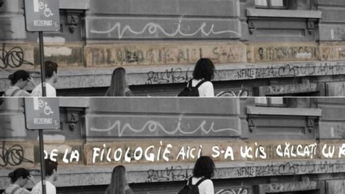 FOTO Pe zidurile Universității din București se află sub straturile noi de vopsea peste 50 de mărturii scrise sub tirul gloanțelor de la Revoluția din 89 / Societatea civilă și OAR cer rectorului Marian Preda acces la planurile de conservare a clădirii