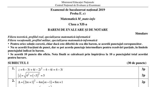 Barem Matematică clasa a XI-a și clasa a XII-a: Descarcă grila de corectare și notare a lucrărilor la simularea de Matematică 2019