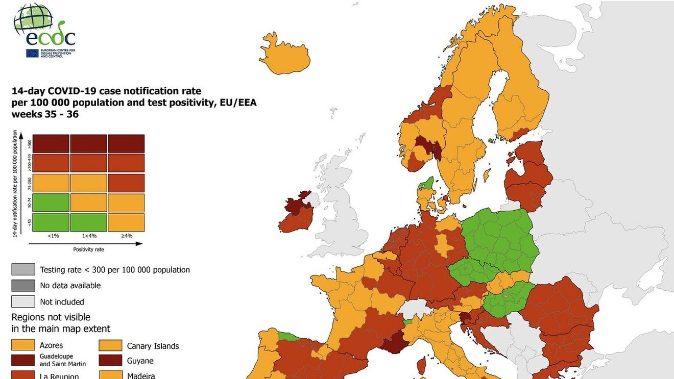 România, colorată din nou în roșu pe harta epidemiologică a Europei, reprezentând nivelul 3 din 4 de îngrijorare