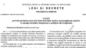 Legea prin care se acordă zile libere pentru părinți când se închid școlile a fost publicată în Monitorul Oficial