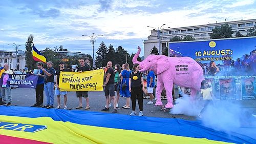 Maxim 100 de persoane la demonstrația organizată de comunitatea Declic sub sloganul: „10 august – Nu uităm și nu iertăm”