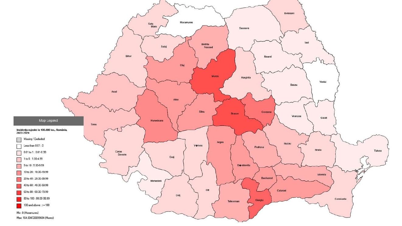 Încă două decese din cauza rujeolei și peste 450 de îmbolnăviri în ultima săptămână / Epidemia s-a extins în 39 de județe, plus Capitala / Harta cazurilor