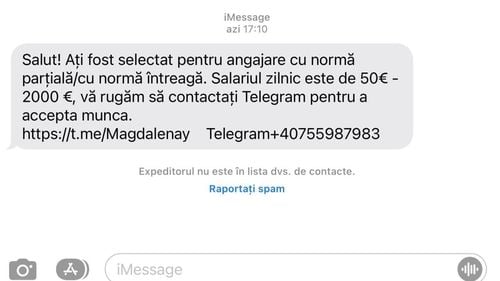 Poliția Română avertizează cu privire la o nouă tentativă de fraudă prin SMS: ”Ați fost selectat pentru angajare. Salariul zilnic este de 50€ - 2000 €”